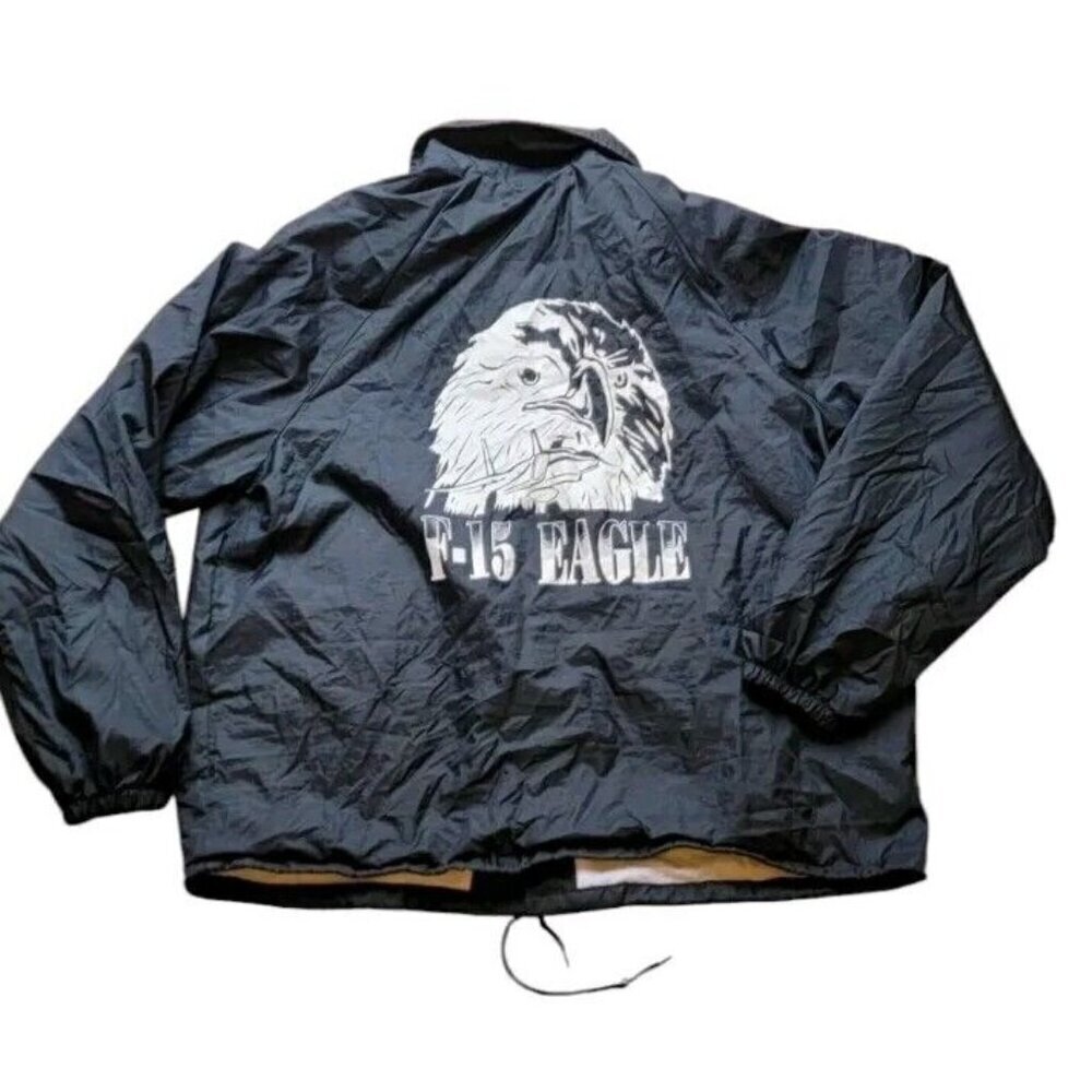 Vintage F-15 Eagle Fighter Jet Jacket Made In USA XL Snaps Lined Windbreaker